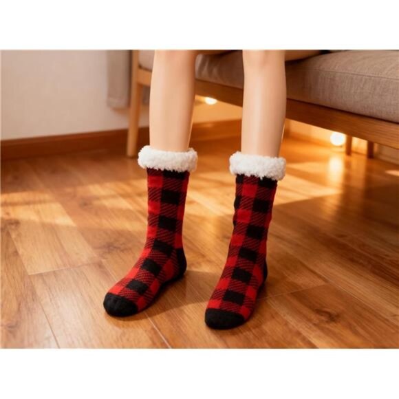 Slipper Socks for Women with Grippers, Fuzzy Christmas Socks Fluffy Cabin Cozy - Picture 6 of 7